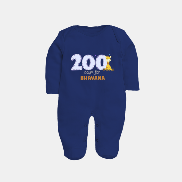 200 Days Old Sleep Suit | Personalized Baby Sleep Suit for 200 Days Milestone - NAVY BLUE - New Born (Chest 7.5")
