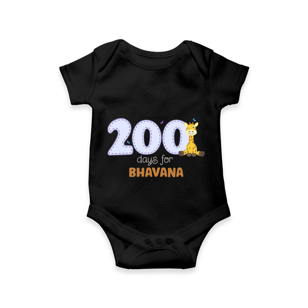 200 Days Old Romper | Personalized Baby Romper for 200 Days Milestone - BLACK - New Born (Chest 14")
