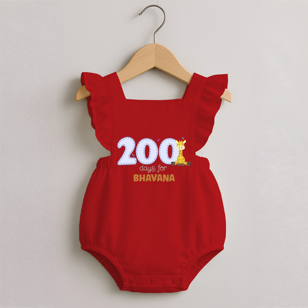 200 Days Old Romper Frock | Personalized Baby Romper Frock for 200 Days Milestone - RED - 0 - 3 Months Old (Chest 19")