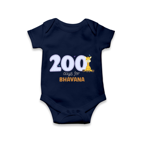 200 Days Old Romper | Personalized Baby Romper for 200 Days Milestone - NAVY BLUE - New Born (Chest 14")