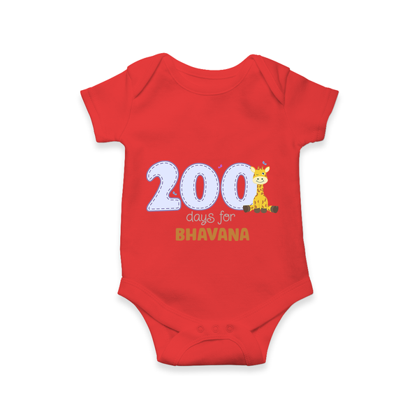 200 Days Old Romper | Personalized Baby Romper for 200 Days Milestone - RED - New Born (Chest 14")