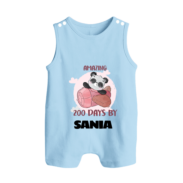 Amazing 200 Days Romper Suit | Custom Baby Romper Suit for 200 Days Celebration - BABY BLUE - 0 - 5 Months Old (Chest 18")