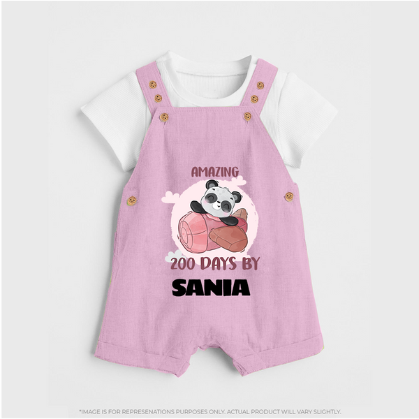 Amazing 200 Days Dungaree Set | Custom Baby Dungaree Set for 200 Days Celebration - BABY PINK - 0 - 5 Months Old (Chest 18")