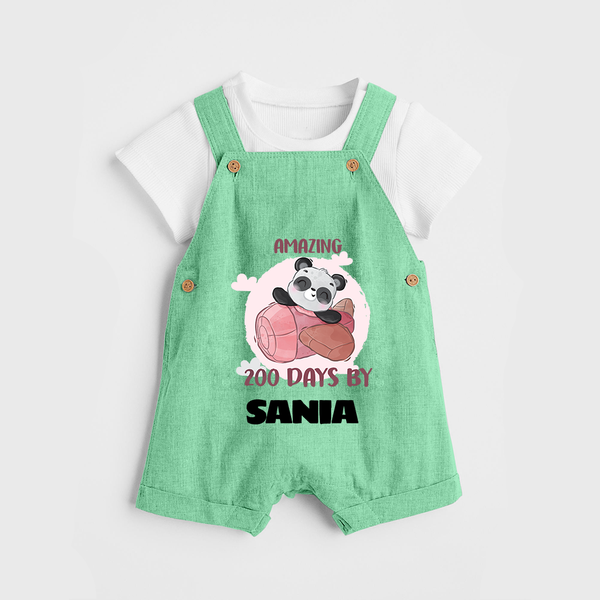 Amazing 200 Days Dungaree Set | Custom Baby Dungaree Set for 200 Days Celebration - GREEN - 0 - 5 Months Old (Chest 18")