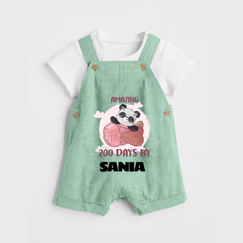 Amazing 200 Days Dungaree Set | Custom Baby Dungaree Set for 200 Days Celebration - MINT GREEN - 0 - 5 Months Old (Chest 18")