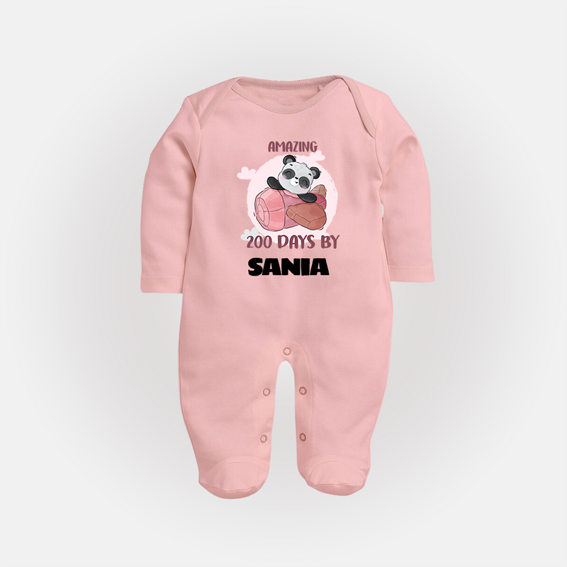Amazing 200 Days Sleep Suit | Custom Baby Sleep Suit for 200 Days Celebration - BABY PINK - New Born (Chest 7.5")