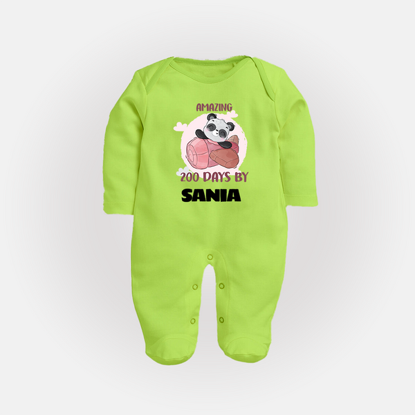 Amazing 200 Days Sleep Suit | Custom Baby Sleep Suit for 200 Days Celebration - LIME GREEN - New Born (Chest 7.5")