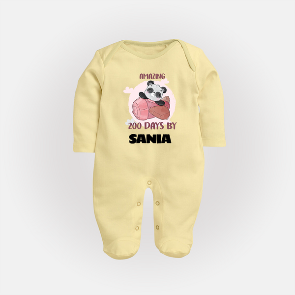 Amazing 200 Days Sleep Suit | Custom Baby Sleep Suit for 200 Days Celebration - PASTEL YELLOW - New Born (Chest 7.5")