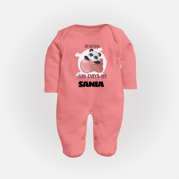 Amazing 200 Days Sleep Suit | Custom Baby Sleep Suit for 200 Days Celebration - PEACH - New Born (Chest 7.5")