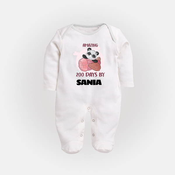 Amazing 200 Days Sleep Suit | Custom Baby Sleep Suit for 200 Days Celebration - WHITE - New Born (Chest 7.5")