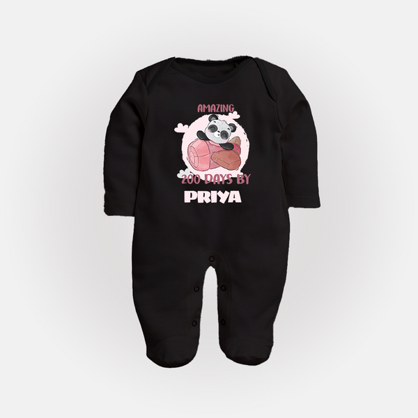 Amazing 200 Days Sleep Suit | Custom Baby Sleep Suit for 200 Days Celebration - BLACK - New Born (Chest 7.5")