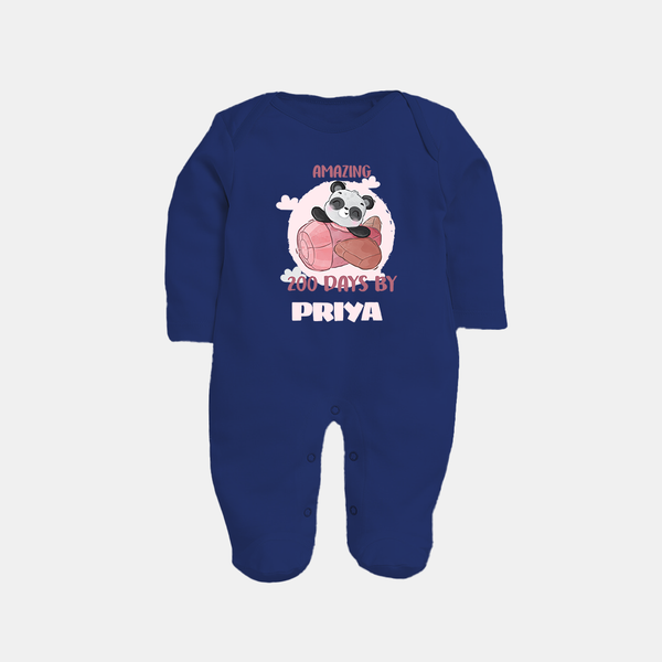 Amazing 200 Days Sleep Suit | Custom Baby Sleep Suit for 200 Days Celebration - NAVY BLUE - New Born (Chest 7.5")
