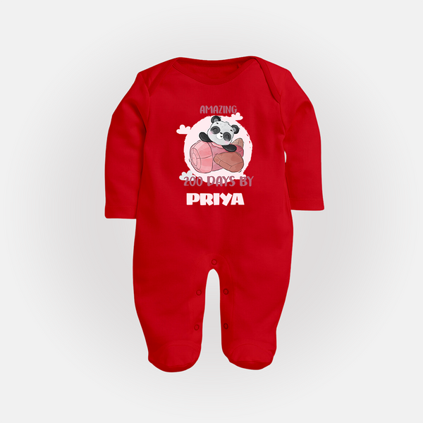 Amazing 200 Days Sleep Suit | Custom Baby Sleep Suit for 200 Days Celebration - RED - New Born (Chest 7.5")