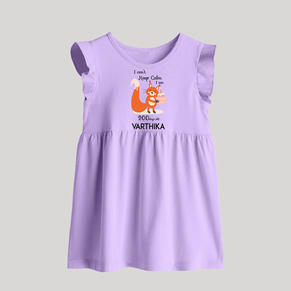 I Can’t Keep Calm I Am 200 Days Old Baby Frock | Personalized Baby Frock for 200 Days - LILAC - 0 - 3 Months Old (Chest 17")