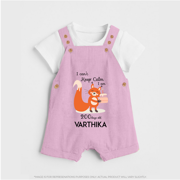 I Can’t Keep Calm I Am 200 Days Old Dungaree Set | Personalized Baby Dungaree Set for 200 Days - BABY PINK - 0 - 5 Months Old (Chest 18")