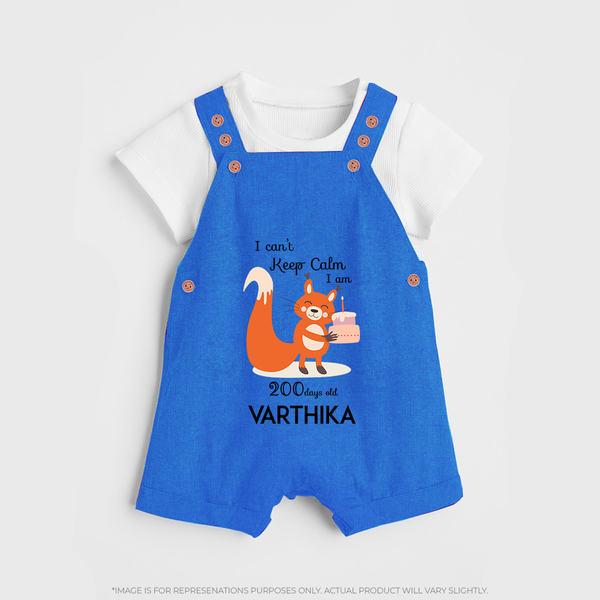 I Can’t Keep Calm I Am 200 Days Old Dungaree Set | Personalized Baby Dungaree Set for 200 Days - COBALT BLUE - 0 - 5 Months Old (Chest 18")