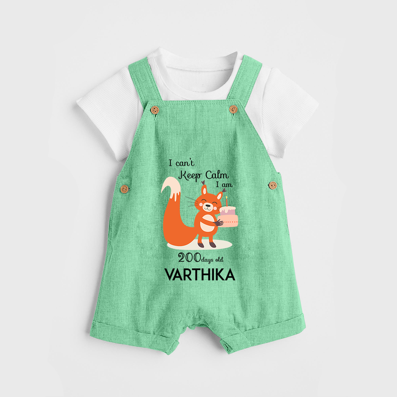 I Can’t Keep Calm I Am 200 Days Old Dungaree Set | Personalized Baby Dungaree Set for 200 Days - GREEN - 0 - 5 Months Old (Chest 18")