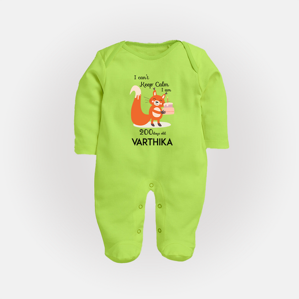 I Can’t Keep Calm I Am 200 Days Old Sleep Suit | Personalized Baby Sleep Suit for 200 Days - LIME GREEN - New Born (Chest 7.5")