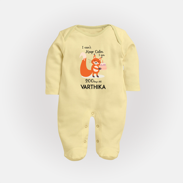 I Can’t Keep Calm I Am 200 Days Old Sleep Suit | Personalized Baby Sleep Suit for 200 Days - PASTEL YELLOW - New Born (Chest 7.5")