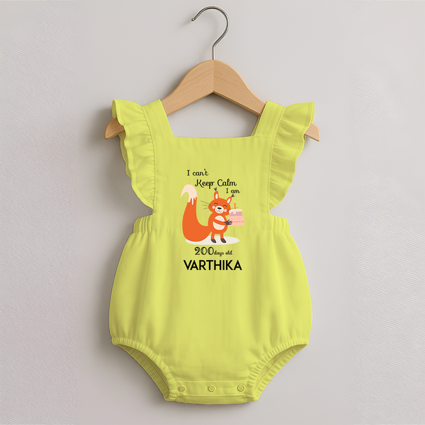 I Can’t Keep Calm I Am 200 Days Old Romper Frock | Personalized Baby Romper Frock for 200 Days - PASTEL YELLOW - 0 - 3 Months Old (Chest 19")