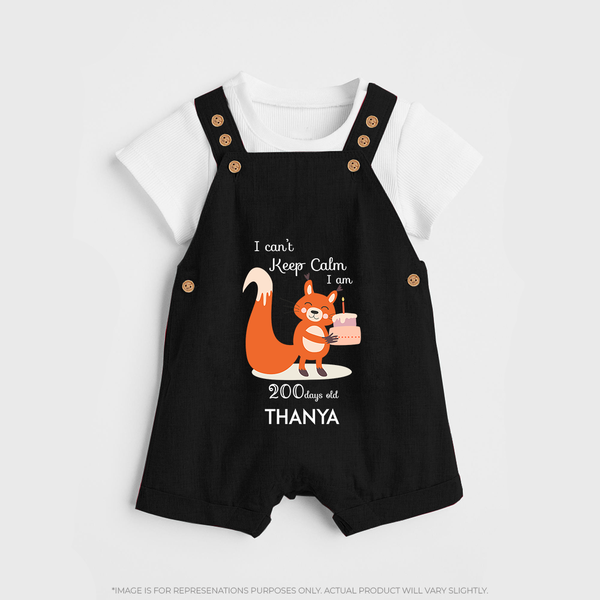 I Can’t Keep Calm I Am 200 Days Old Dungaree Set | Personalized Baby Dungaree Set for 200 Days - BLACK - 0 - 5 Months Old (Chest 18")