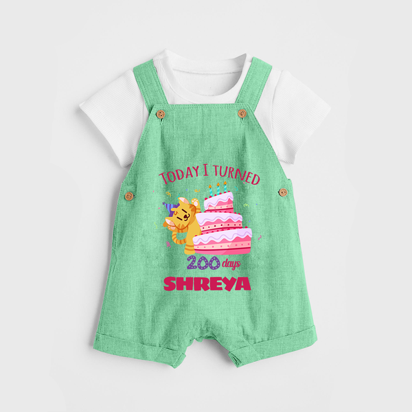 Today I Turned 200 Days Dungaree Set | Custom Baby Dungaree Set for 200 Days Celebration - GREEN - 0 - 5 Months Old (Chest 18")