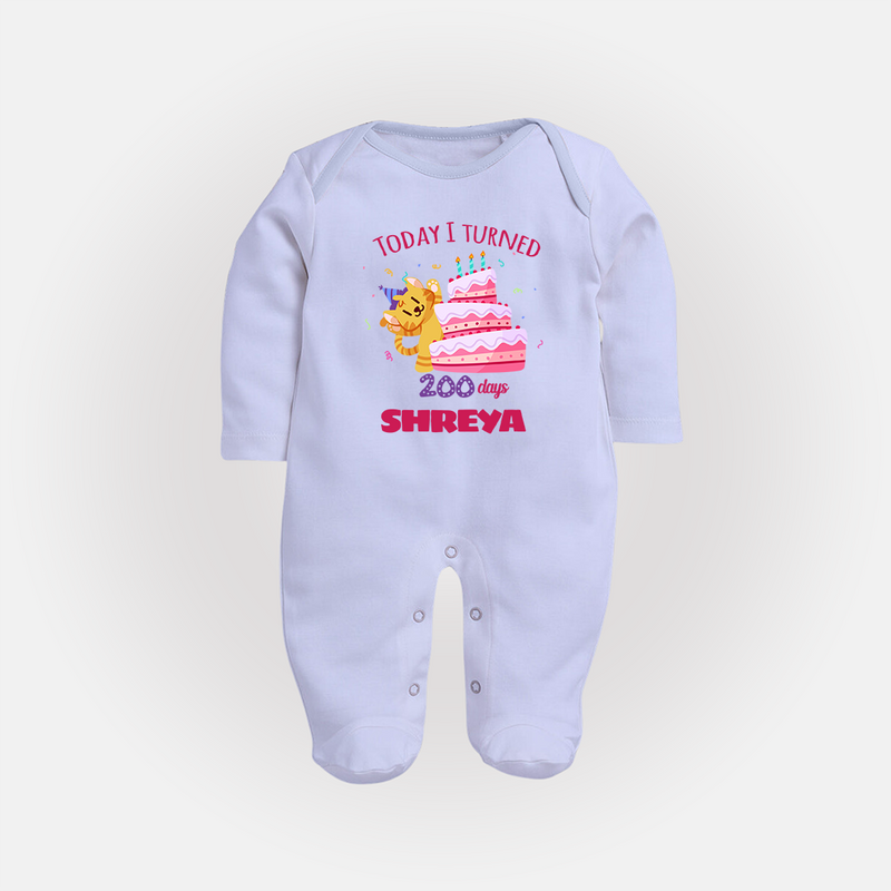 Today I Turned 200 Days Sleep Suit | Custom Baby Sleep Suit for 200 Days Celebration - BABY BLUE - New Born (Chest 7.5")