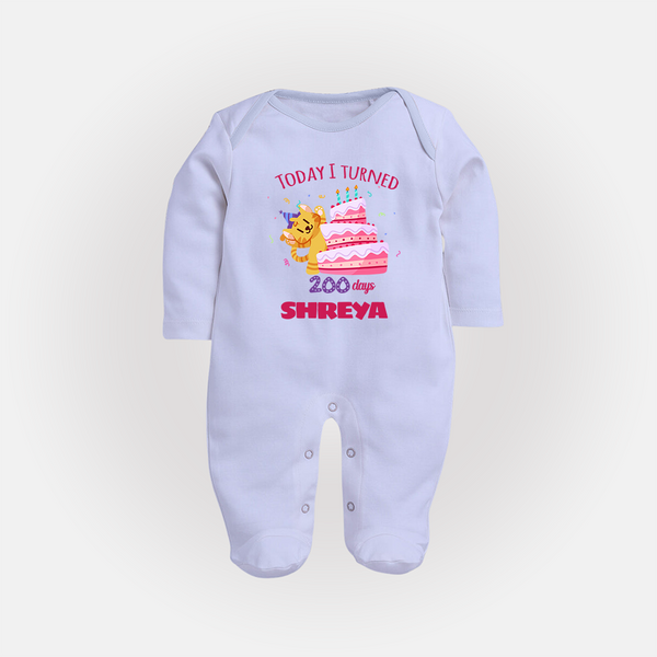 Today I Turned 200 Days Sleep Suit | Custom Baby Sleep Suit for 200 Days Celebration - BABY BLUE - New Born (Chest 7.5")