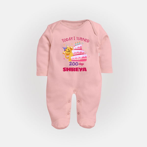 Today I Turned 200 Days Sleep Suit | Custom Baby Sleep Suit for 200 Days Celebration - BABY PINK - New Born (Chest 7.5")