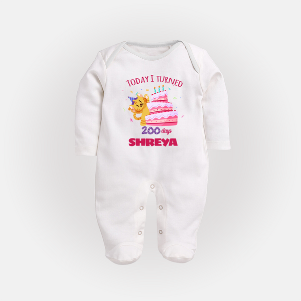 Today I Turned 200 Days Sleep Suit | Custom Baby Sleep Suit for 200 Days Celebration - WHITE - New Born (Chest 7.5")
