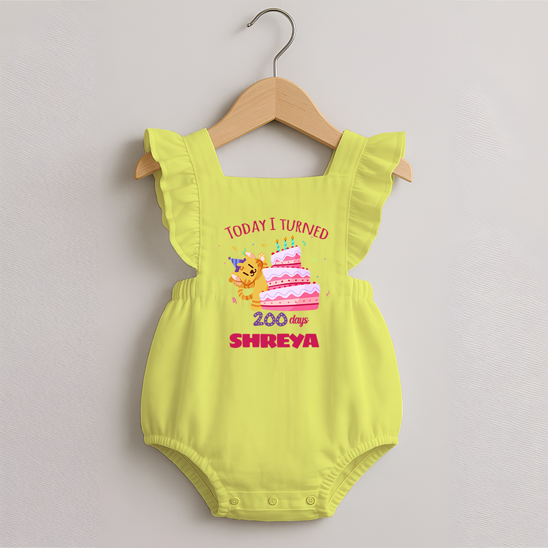 Today I Turned 200 Days Romper Frock | Custom Baby Romper Frock for 200 Days Celebration - PASTEL YELLOW - 0 - 3 Months Old (Chest 19")