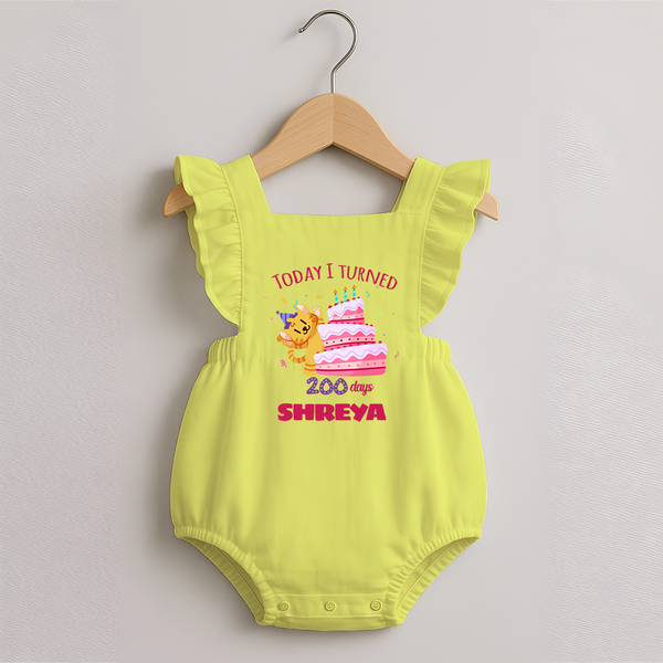 Today I Turned 200 Days Romper Frock | Custom Baby Romper Frock for 200 Days Celebration - PASTEL YELLOW - 0 - 3 Months Old (Chest 19")