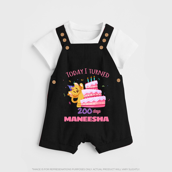 Today I Turned 200 Days Dungaree Set | Custom Baby Dungaree Set for 200 Days Celebration - BLACK - 0 - 5 Months Old (Chest 18")