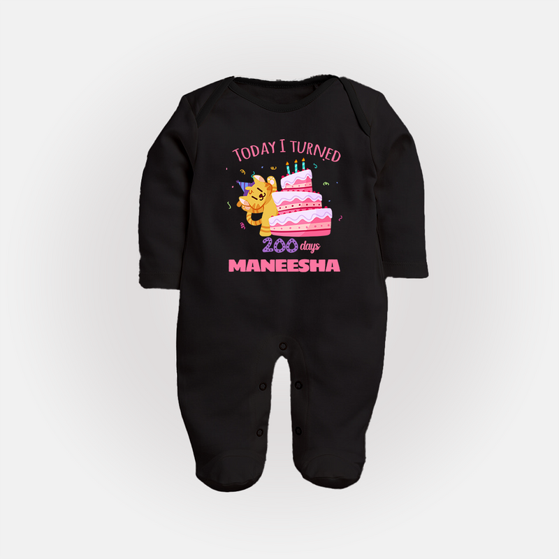 Today I Turned 200 Days Sleep Suit | Custom Baby Sleep Suit for 200 Days Celebration - BLACK - New Born (Chest 7.5")