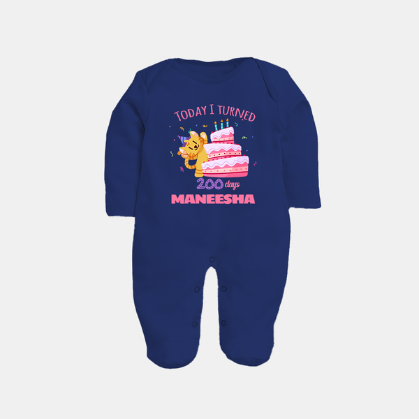 Today I Turned 200 Days Sleep Suit | Custom Baby Sleep Suit for 200 Days Celebration - NAVY BLUE - New Born (Chest 7.5")