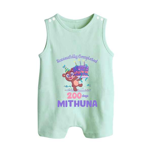 Successfully Completed 200 Days Romper Suit | Personalized Baby Romper Suit for 200 Days - MINT GREEN - 0 - 5 Months Old (Chest 18")