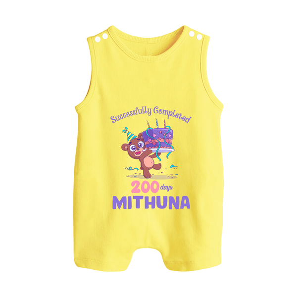 Successfully Completed 200 Days Romper Suit | Personalized Baby Romper Suit for 200 Days - PASTEL YELLOW - 0 - 5 Months Old (Chest 18")