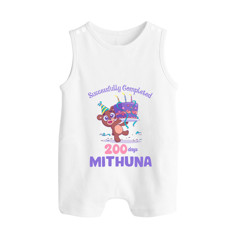 Successfully Completed 200 Days Romper Suit | Personalized Baby Romper Suit for 200 Days - WHITE - 0 - 5 Months Old (Chest 18")