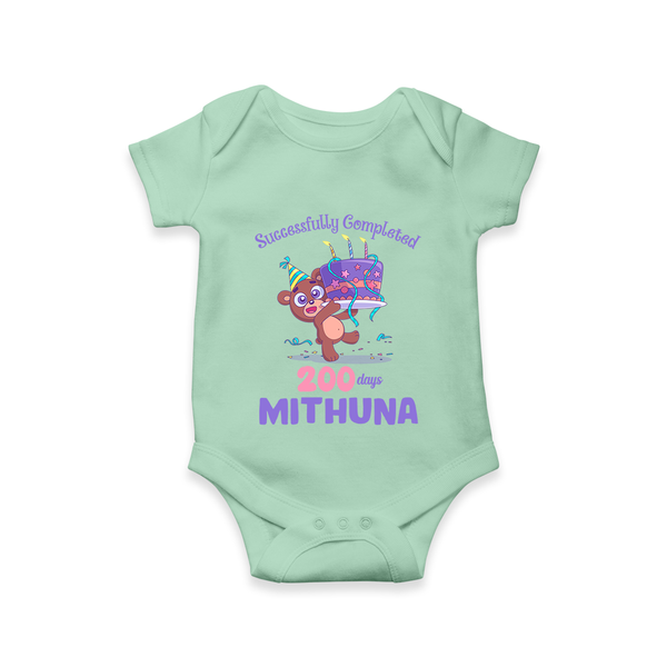Successfully Completed 200 Days Romper | Personalized Baby Romper for 200 Days - MINT GREEN - New Born (Chest 14")
