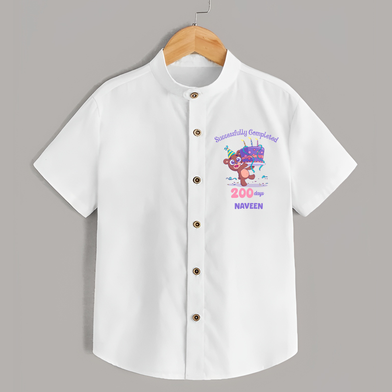 Successfully Completed 200 Days Shirt | Personalized Baby Shirt for 200 Days - WHITE - 0 - 6 Months Old (Chest 23")