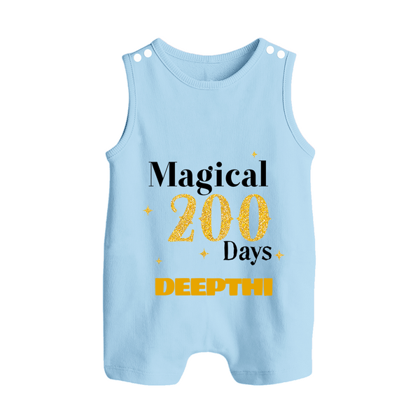Magical 200 Days Romper Suit | Custom Baby Romper Suit for 200 Days Milestone - BABY BLUE - 0 - 5 Months Old (Chest 18")