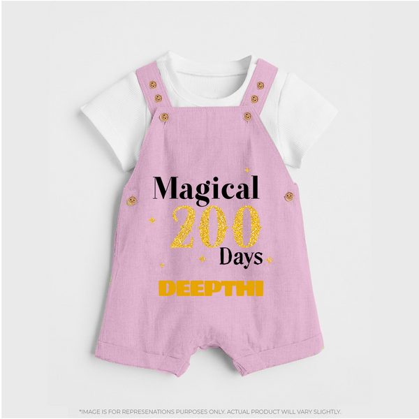 Magical 200 Days Dungaree Set | Custom Baby Dungaree Set for 200 Days Milestone - BABY PINK - 0 - 5 Months Old (Chest 18")