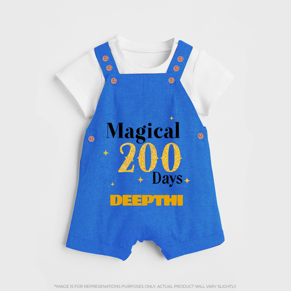 Magical 200 Days Dungaree Set | Custom Baby Dungaree Set for 200 Days Milestone - COBALT BLUE - 0 - 5 Months Old (Chest 18")