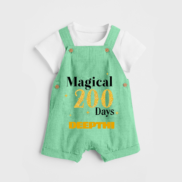 Magical 200 Days Dungaree Set | Custom Baby Dungaree Set for 200 Days Milestone - GREEN - 0 - 5 Months Old (Chest 18")