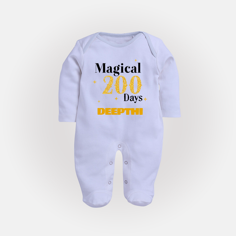 Magical 200 Days Sleep Suit | Custom Baby Sleep Suit for 200 Days Milestone - BABY BLUE - New Born (Chest 7.5")