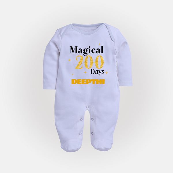 Magical 200 Days Sleep Suit | Custom Baby Sleep Suit for 200 Days Milestone - BABY BLUE - New Born (Chest 7.5")