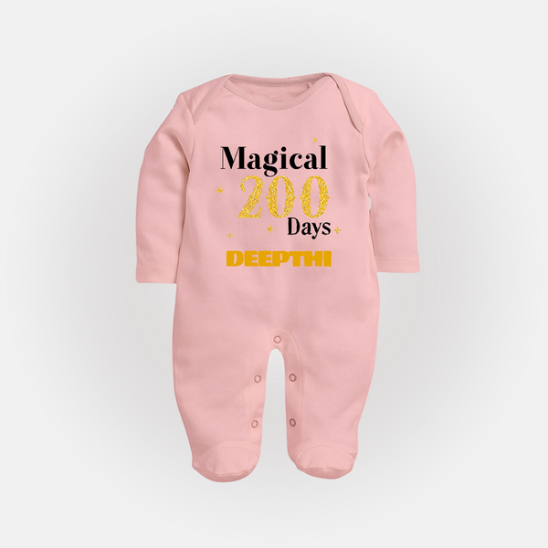 Magical 200 Days Sleep Suit | Custom Baby Sleep Suit for 200 Days Milestone - BABY PINK - New Born (Chest 7.5")