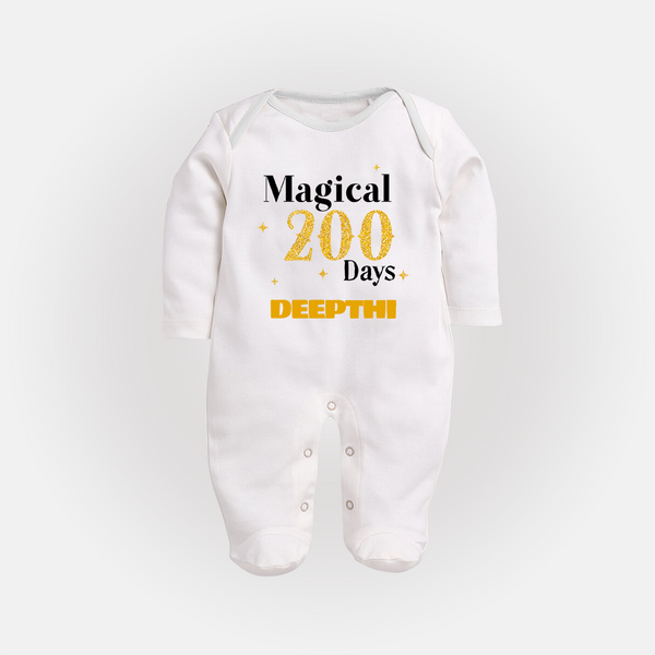 Magical 200 Days Sleep Suit | Custom Baby Sleep Suit for 200 Days Milestone - WHITE - New Born (Chest 7.5")
