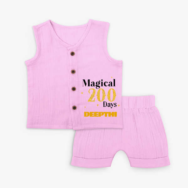 Magical 200 Days Jabla Set | Custom Baby Jabla Set for 200 Days Milestone - BABY PINK - 0 - 3 Months Old (Chest 9.8")