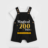 Magical 200 Days Dungaree Set | Custom Baby Dungaree Set for 200 Days Milestone - BLACK - 0 - 5 Months Old (Chest 18")
